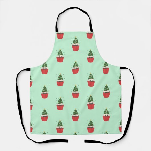 Whimsical Christmas Tree Cupcake Apron Schort (Voorkant)