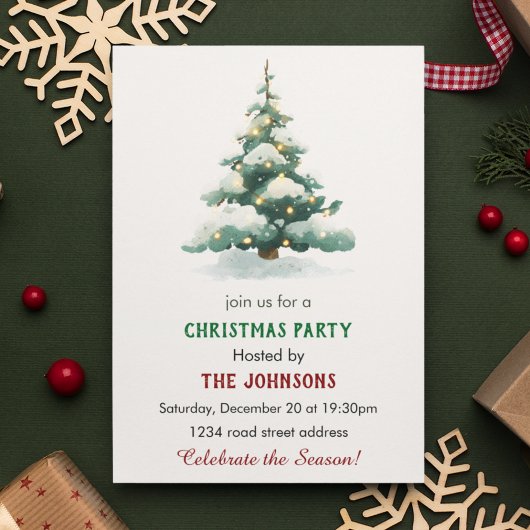Whimsical Christmas Tree Dinner Party Invitation Kaart