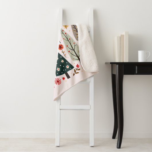 Whimsical Christmas Tree Forest Sherpa Deken (In situ)