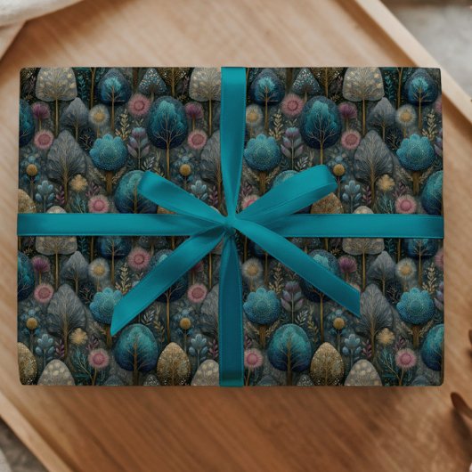 Whimsical Christmas Tree in Blue and Green Gift Cadeaupapier
