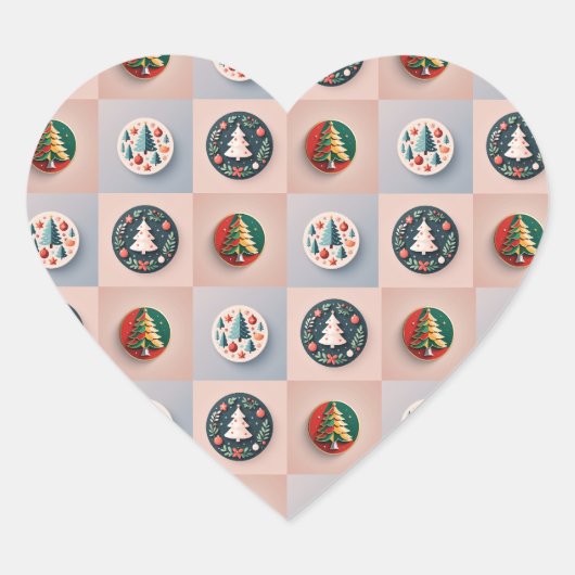 Whimsical Christmas Tree Pattern Hart Sticker (Voorkant)