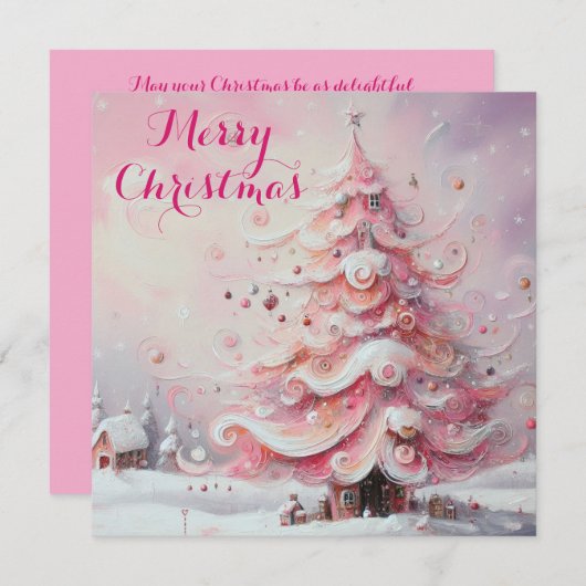 Whimsical Christmas Tree Pink gepersonaliseerd Feestdagenkaart (Voorkant / Achterkant)