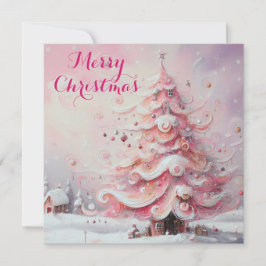 Whimsical Christmas Tree Pink gepersonaliseerd Feestdagenkaart