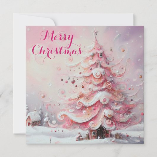 Whimsical Christmas Tree Pink gepersonaliseerd Feestdagenkaart (Voorkant)