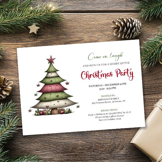 Whimsical Christmas tree playful holiday invite Kaart