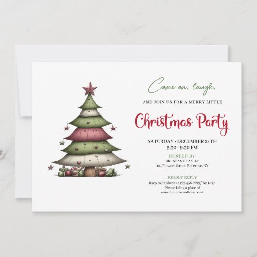 Whimsical Christmas tree playful holiday invite Kaart (Voorkant)