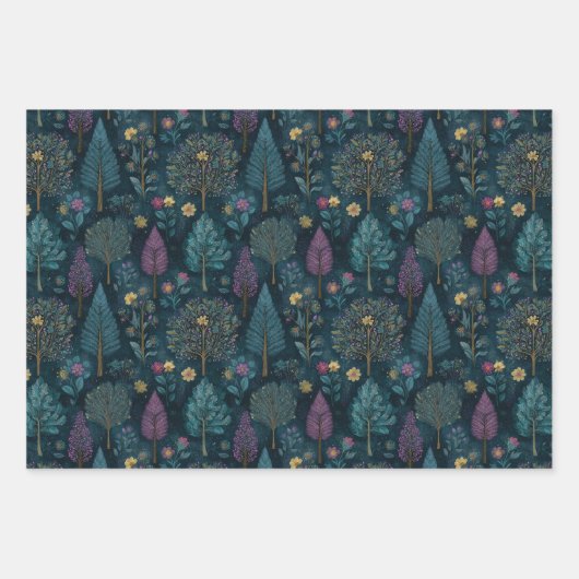 Whimsical Christmas Tree Purple and Teal Pattern  Inpakpapier Vel (Voorkant 2)