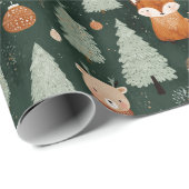 Whimsical Christmas Tree with Red Fox Dark Green Cadeaupapier (Rol Hoek)