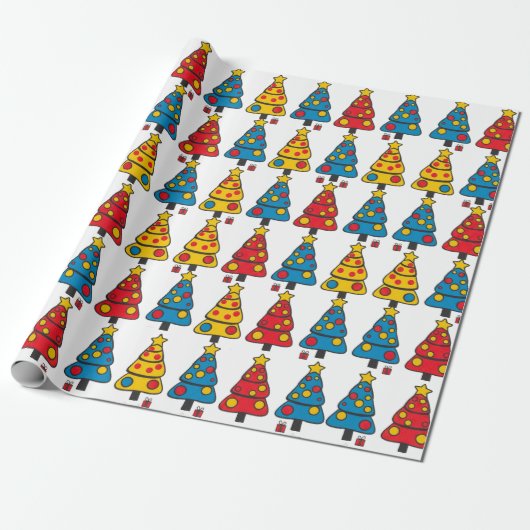 Whimsical Christmas Trees Cadeaupapier (Uitgerold)