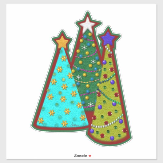 Whimsical Christmas Trees Faux Felt Style Sticker (Vel)