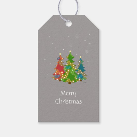 Whimsical Christmas Trees Feestelijke Grey Gift La Cadeaulabel (Voorkant)
