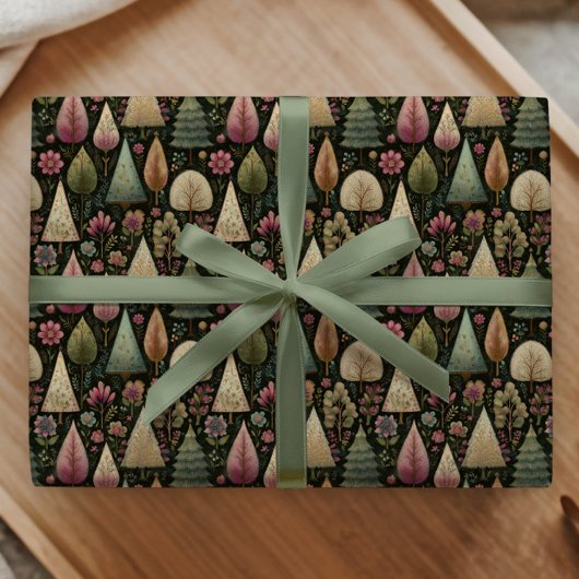 Whimsical Christmas Trees in Green and Pink Gift Cadeaupapier