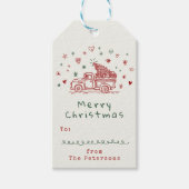 Whimsical Christmas Truck Retro Rood en Groen Cadeaulabel (Voorkant)