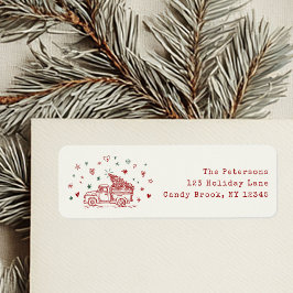 Whimsical Christmas Truck Retro Rood en Groen Etiket