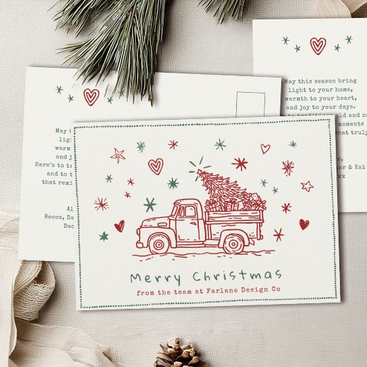 Whimsical Christmas Truck Retro Rood en Groen Feestdagenkaart
