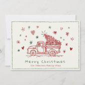Whimsical Christmas Truck Retro Rood en Groen Feestdagenkaart (Voorkant)