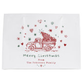Whimsical Christmas Truck Retro Rood en Groen Groot Cadeauzakje (Voorkant)