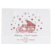 Whimsical Christmas Truck Retro Rood en Groen Groot Cadeauzakje (Achterkant)