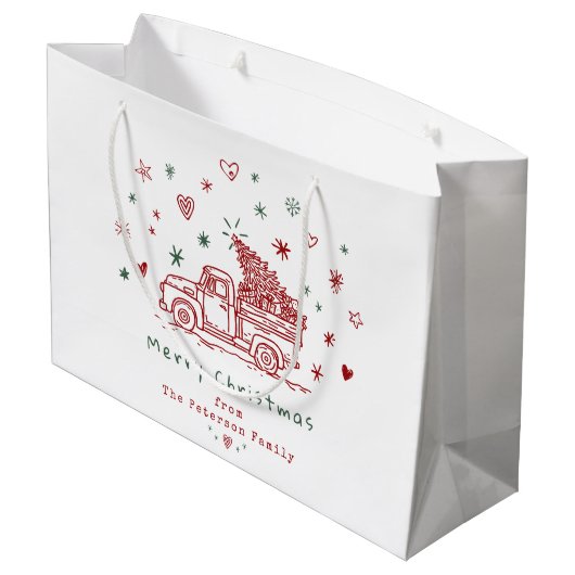 Whimsical Christmas Truck Retro Rood en Groen Groot Cadeauzakje (Achterkant Gekanteld)