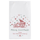 Whimsical Christmas Truck Retro Rood en Groen Klein Cadeauzakje (Achterkant)