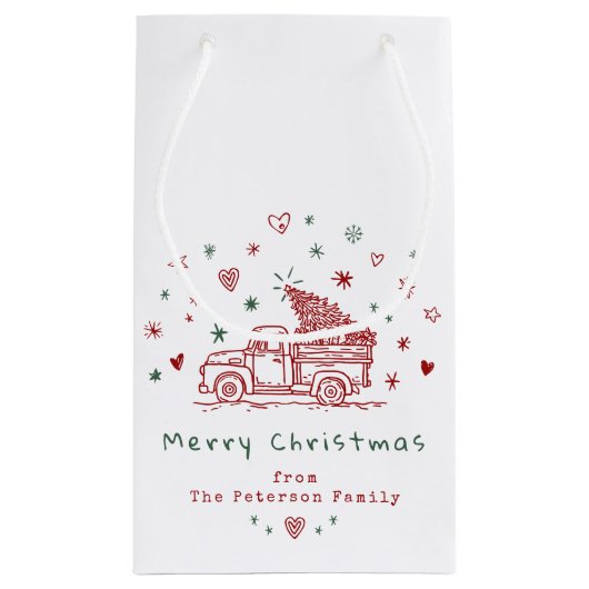 Whimsical Christmas Truck Retro Rood en Groen Klein Cadeauzakje (Achterkant)