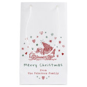 Whimsical Christmas Truck Retro Rood en Groen Klein Cadeauzakje (Voorkant)