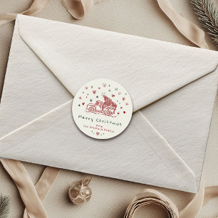 Whimsical Christmas Truck Retro Rood en Groen Ronde Sticker