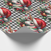 Whimsical Christmas Unicorn Buffalo Plaid Cadeaupapier (Hoek)