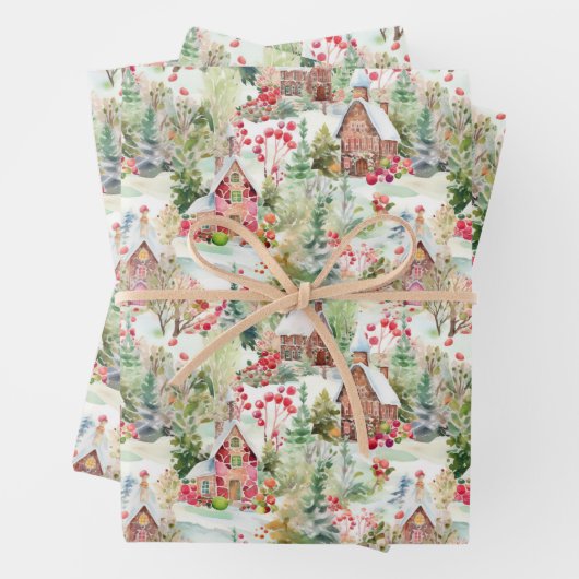 Whimsical Christmas Village Inpakpapier Vel (In situ)