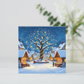 Whimsical Christmas Village on a Winter's Night Feestdagenkaart (Staand voorkant)