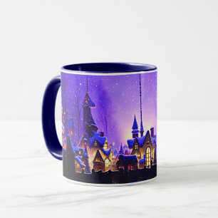 Whimsical Christmas Village Paarse Art Mok Cup