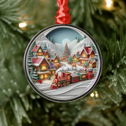 Whimsical Christmas Village with Train Ornament (Boom)