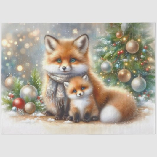 Whimsical Christmas Waterverf Foxes Decoupage Tissuepapier (Voorkant)