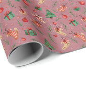 Whimsical Christmas Wrapping Paper - Zacht roze ac Cadeaupapier (Rol Hoek)