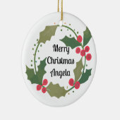 Whimsical Christmas Wreath gepersonaliseerde naam Keramisch Ornament (Rechts)