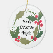 Whimsical Christmas Wreath gepersonaliseerde naam Keramisch Ornament (Links)
