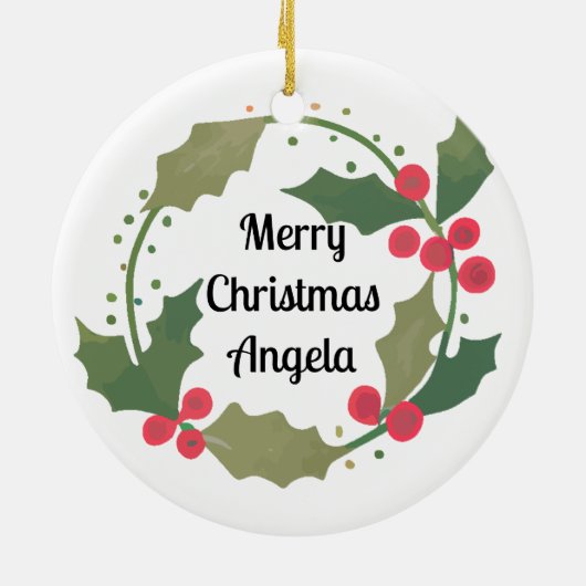 Whimsical Christmas Wreath gepersonaliseerde naam Keramisch Ornament (Achterkant)