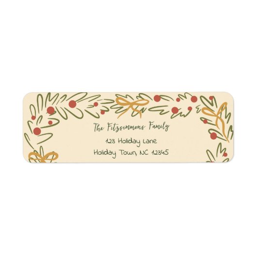 Whimsical Christmas Wreath & Preppy Bows Address Etiket (Voorkant)