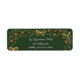 Whimsical Christmas Wreath & Preppy Bows Address Etiket
