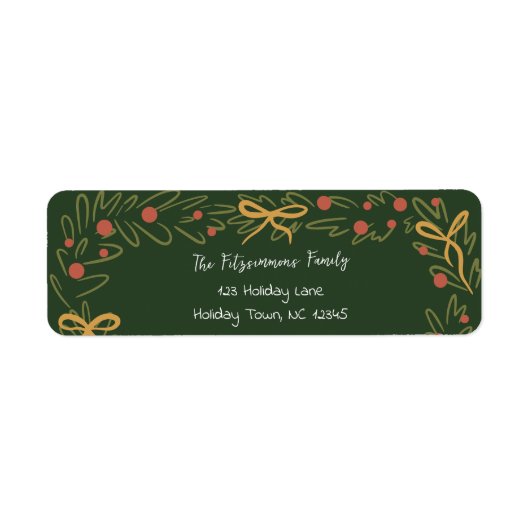 Whimsical Christmas Wreath & Preppy Bows Address Etiket (Voorkant)