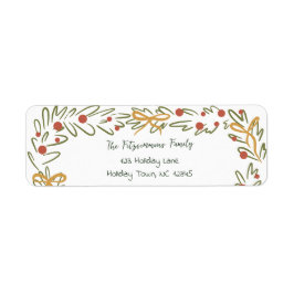 Whimsical Christmas Wreath & Preppy Bows Address Etiket