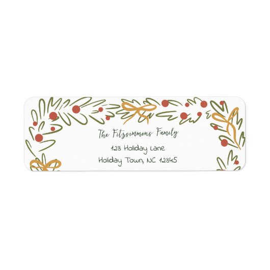 Whimsical Christmas Wreath & Preppy Bows Address Etiket (Voorkant)