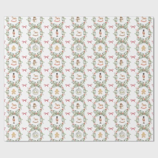 Whimsical Christmas Wreaths and Toys Cadeaupapier (Vlak)