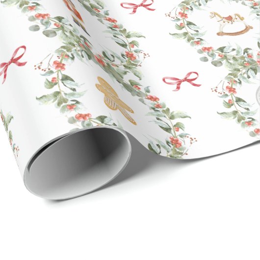 Whimsical Christmas Wreaths and Toys Cadeaupapier (Rol Hoek)