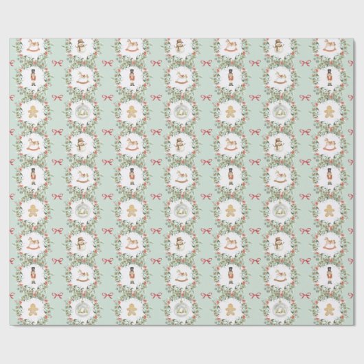 Whimsical Christmas Wreaths and Toys Cadeaupapier (Vlak)