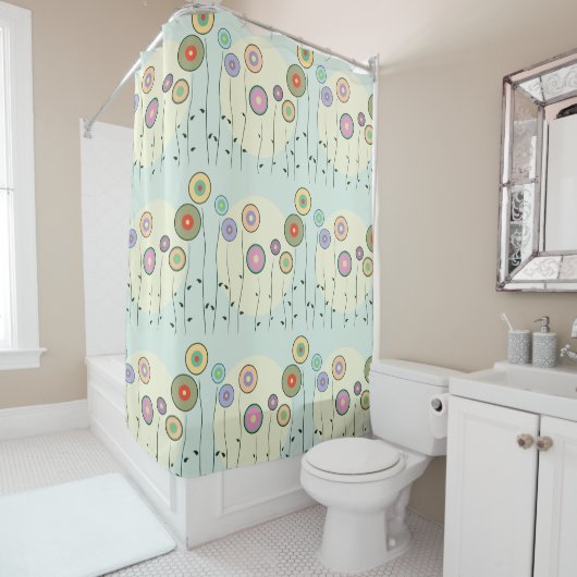 Whimsical Circle Flowers Shower Curtain Douchegordijn (In situ)