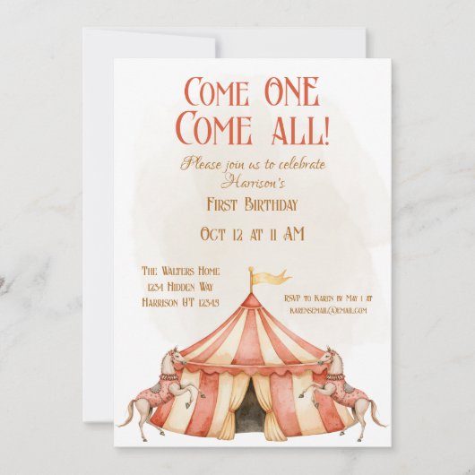 Whimsical Circus eerste verjaardag Kaart (Voorkant)