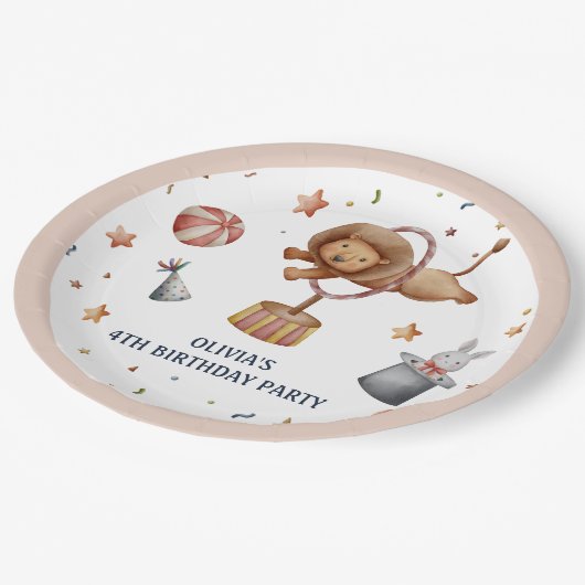 Whimsical Circus Leeuw Kids Verjaardagsfeest Papieren Bordje (Gekanteld)