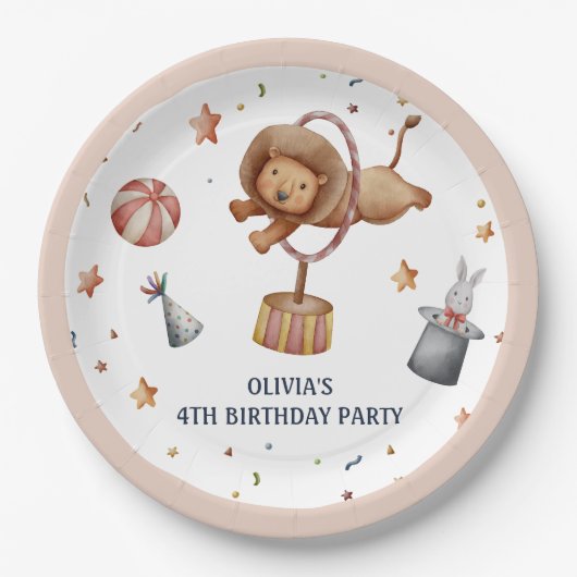 Whimsical Circus Leeuw Kids Verjaardagsfeest Papieren Bordje (Voorkant)