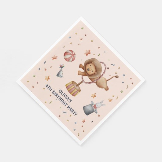 Whimsical Circus Leeuw Kids Verjaardagsfeest Servet (Hoek)